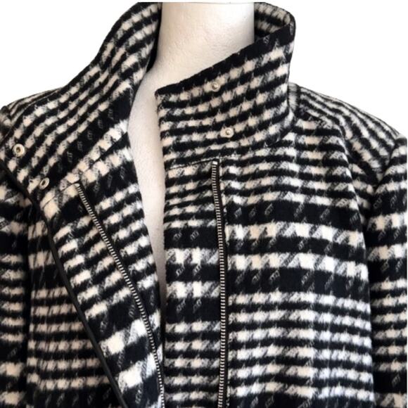 Rafaella Car Coat Black White Brushed Plaid Faux Leather Detail Outerwear Large - Picture 5 of 12